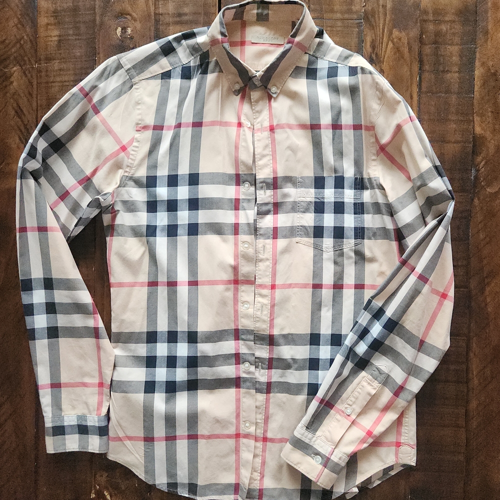 Men's Checkered Shirt - Beige, Blue, and Red